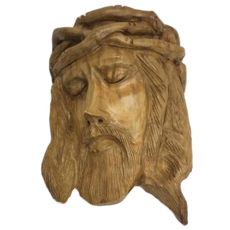 Image 0 of Jerusalem Carved Jesus Face Wall Plaque Wearing Thorn Crown Realistic Face