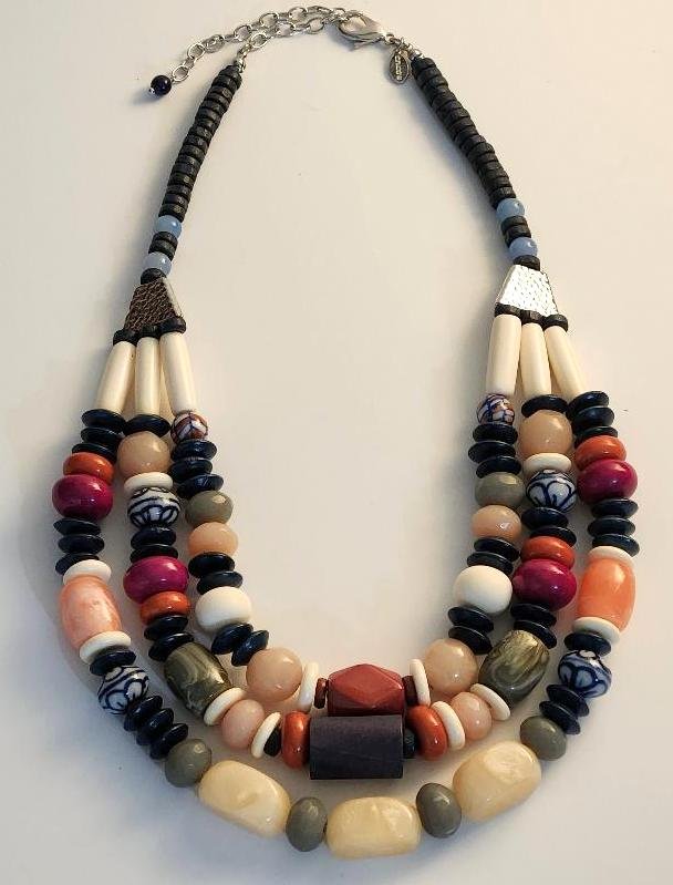 Image 0 of Women's Chicos Layered Necklace Lucite Wood Silver Different Shaped Beads 23