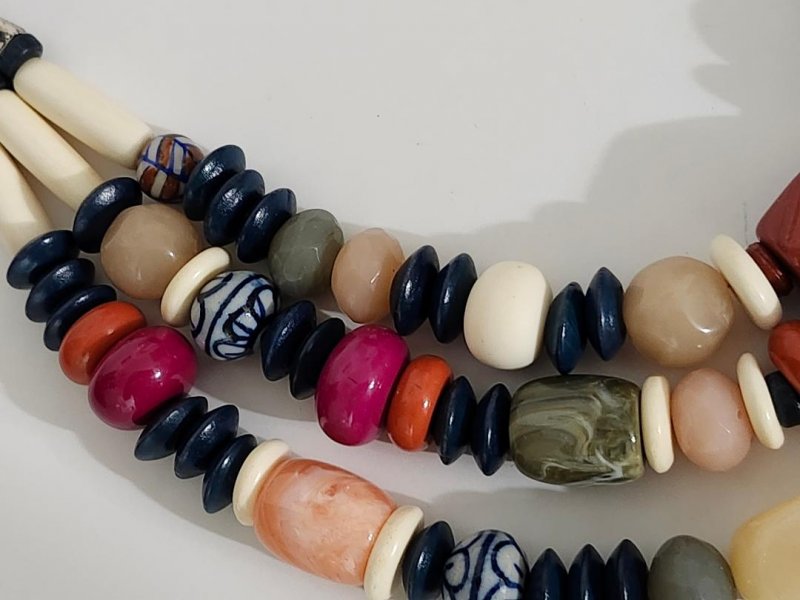 Image 2 of Women's Chicos Layered Necklace Lucite Wood Silver Different Shaped Beads 23
