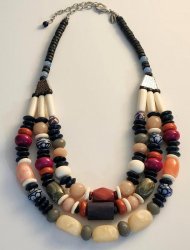 Women's Chicos Layered Necklace Lucite Wood Silver Different Shaped Beads 23