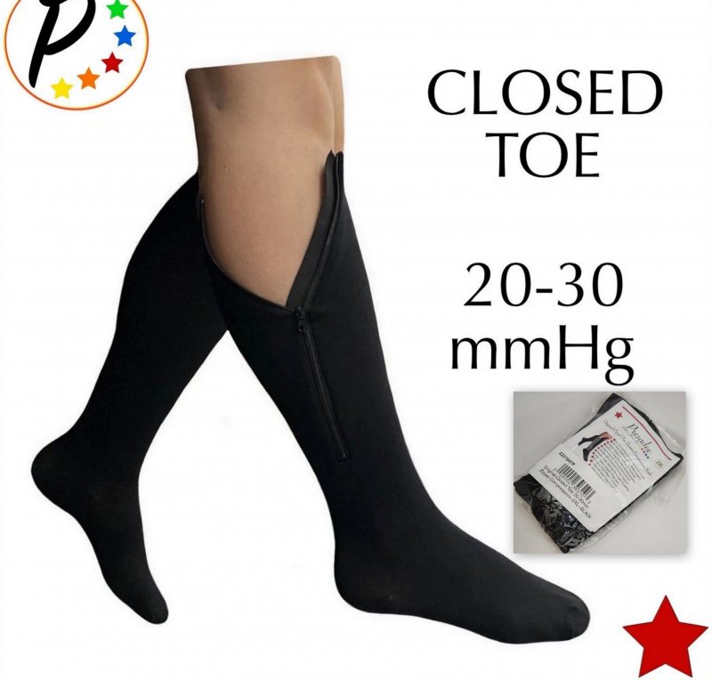 Presadee Closed Toe Zipper Firm Compression Socks Black 2XL Unisex 20 to 30 mmHg