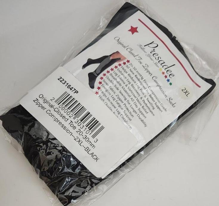 Image 1 of Presadee Closed Toe Zipper Firm Compression Socks Black 2XL Unisex 20 to 30 mmHg