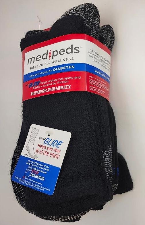 Image 1 of Men's Medipeds Diabetic Socks Black Crew XL Mens Nano Glide 4 Pairs Socks