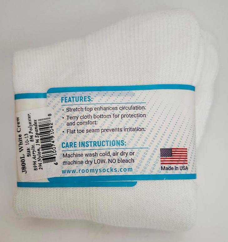 Image 1 of Men's Roomy Diabetic Socks White Sz 10 to 13 Mens Stretch White Crew Socks
