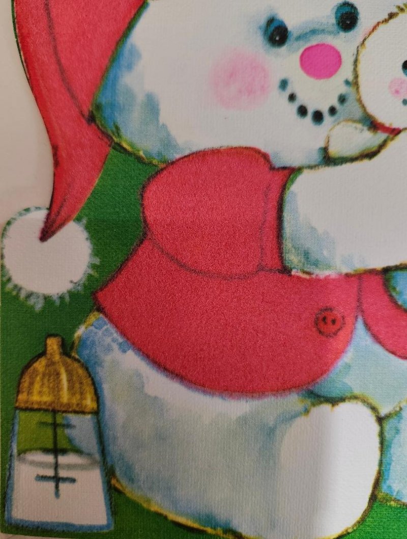Image 2 of Vintage Happy 1st Christmas Baby Card Flocked Momma Frosty the Snowman Unused