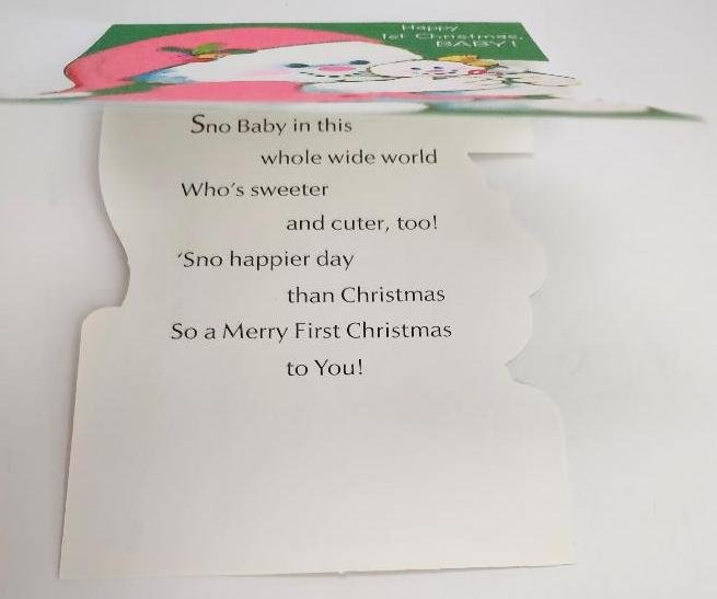 Image 3 of Vintage Happy 1st Christmas Baby Card Flocked Momma Frosty the Snowman Unused