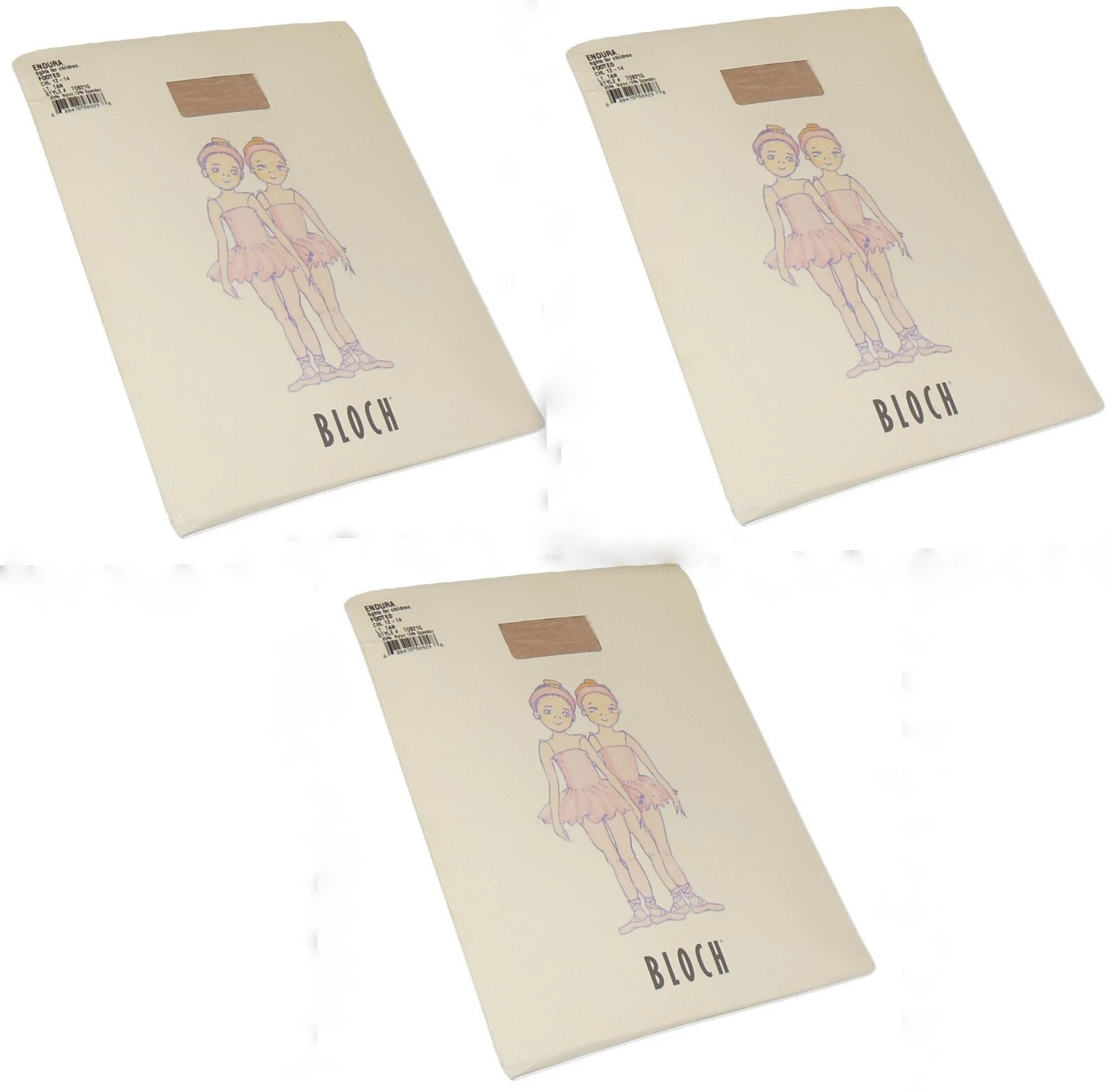 Bloch Endura Girls Dance Recital Tights 12 to 14 Tan Lot of 3 Hosiery Children