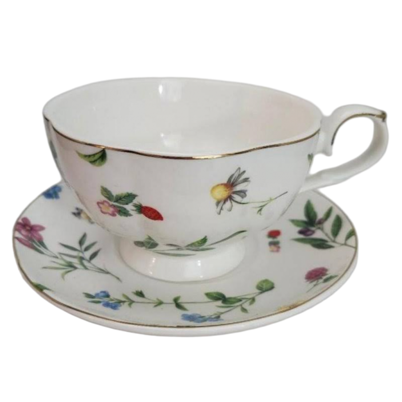 Grace Teaware Oversize Large Cup Teacup Saucer Floral Pattern Butterfly Fruit