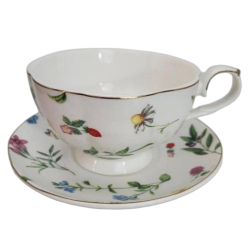 Grace Teaware Oversize Large Cup Teacup Saucer Floral Pattern Butterfly Fruit