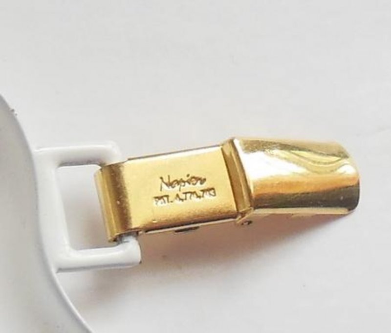 Image 3 of Vintage Napier Bracelet Geometric Costume Jewelry Linked White Enamel Bracelet