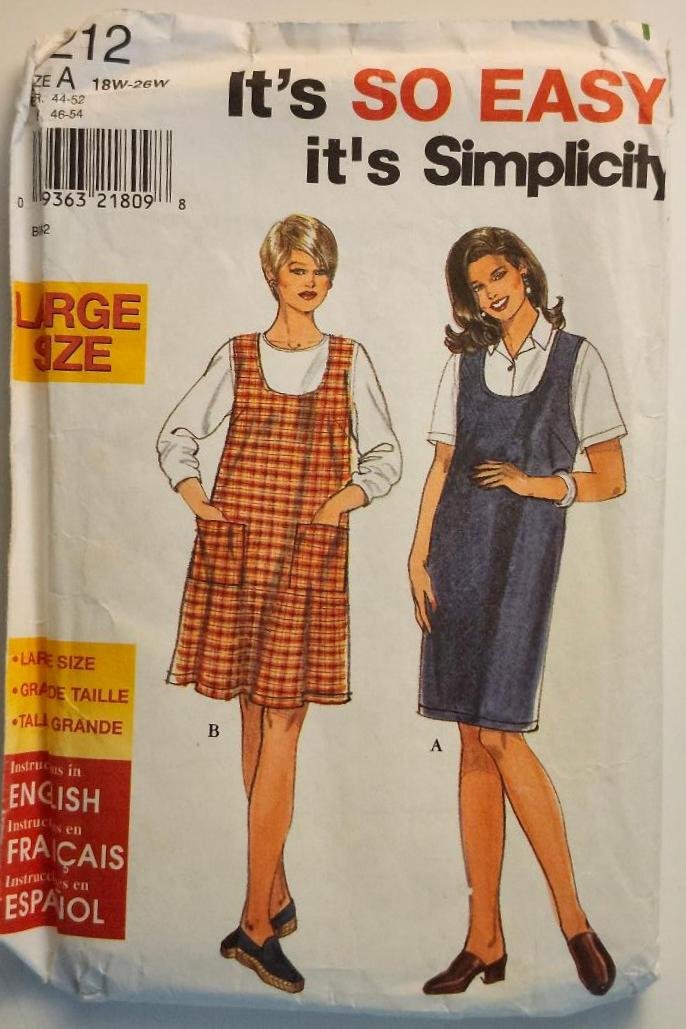 Simplity 8212 Plus Size Womens Sewing Pattern Jumper Dresses 18W 26W