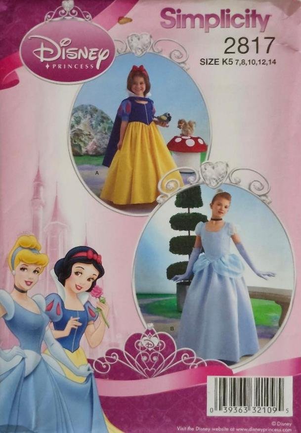 Disney Simplicity Sewing Pattern 2817 Girls 7 8 10 12 14 Snow White Cinderella