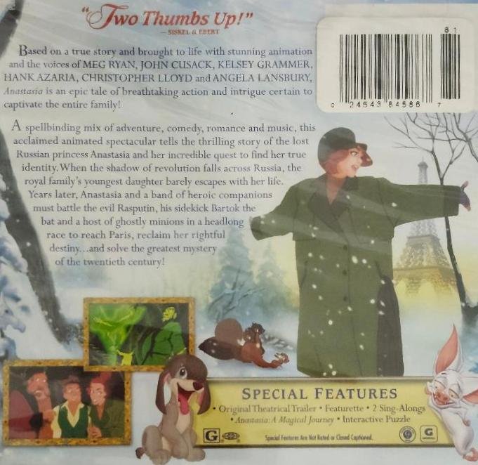 Image 1 of Disney DVD Anastasia 1997 Release 2010 Based on a True Story Made Animated