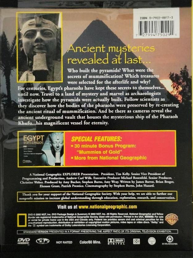 Image 1 of National Geographic Egypt Secrets of the Pharaohs DVD Ancient Mysteries