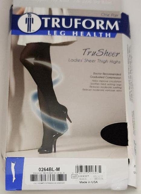Truform Leg Compression Stocking 20-30mmHg Firm Black Thigh Highs Sz M
