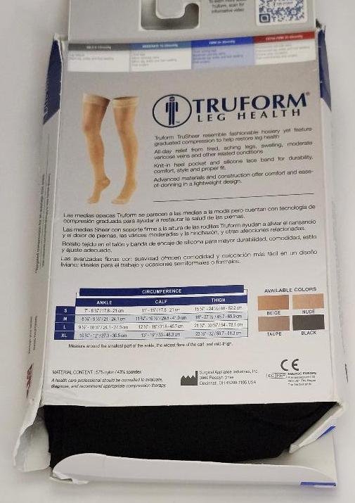 Image 1 of Truform Leg Compression Stocking 20-30mmHg Firm Black Thigh Highs Sz M