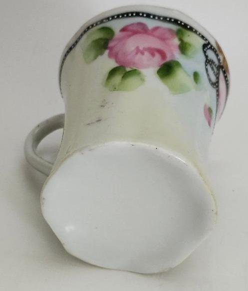Image 2 of Antique Nippon Japan Cup Tea Cup Hand Painted House Pink Roses Raised Dots
