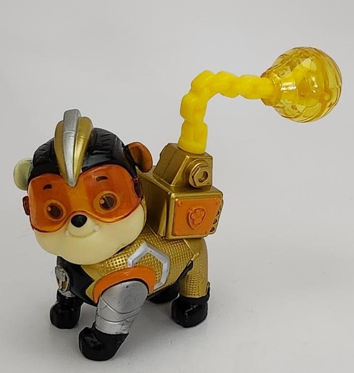Image 1 of Paw Patrol Mighty Pups Super Paws Line Featuring Rubble Toy Figure Yellow Orange