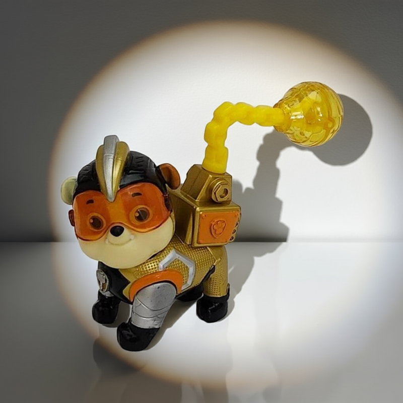 Paw Patrol Mighty Pups Super Paws Line Featuring Rubble Toy Figure Yellow Orange
