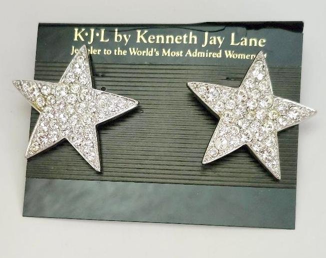 Image 1 of KJL by Kenneth Jay Lane Paved Crystal Star Pair of Pierced Earrings in Silver