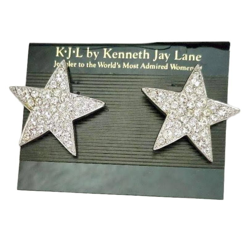 KJL by Kenneth Jay Lane Paved Crystal Star Pair of Pierced Earrings in Silver