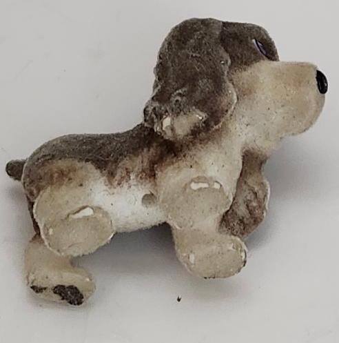 Image 2 of Flocked Puppy In My Pocket Purple Eyes King Charles Spaniel Toy Dog Figure Gray