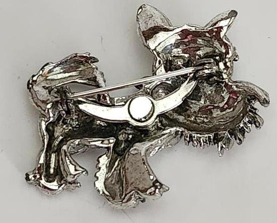 Image 2 of Womens Yorkshire Terrier Brooch Dog Pin Silver Metal Red Nose Vintage Jewelry