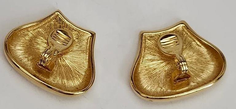 Image 1 of Vintage 1980s Bold Red Enamel Glossy Rich Gold Saddle Style Earrings Clip On