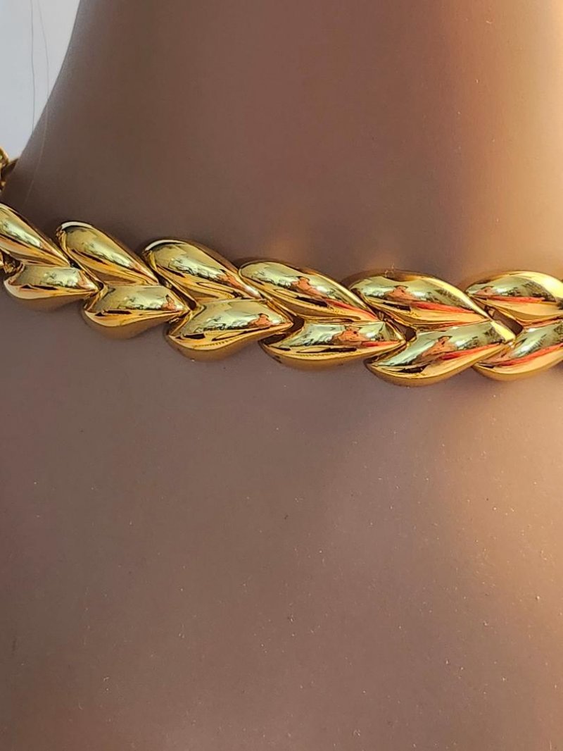 Image 2 of Womens Vintage Napier Necklace Linked Bold Necklace Smooth Gold Tone Jewelry 