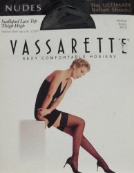 Women's Scalloped Lace Top Thigh Highs Italian Sheers M Black 4710 Vassarette