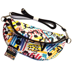 Graffiti Love Crossbody Belt Bag by Brighton Colorful Pink Purple Blue Yellow