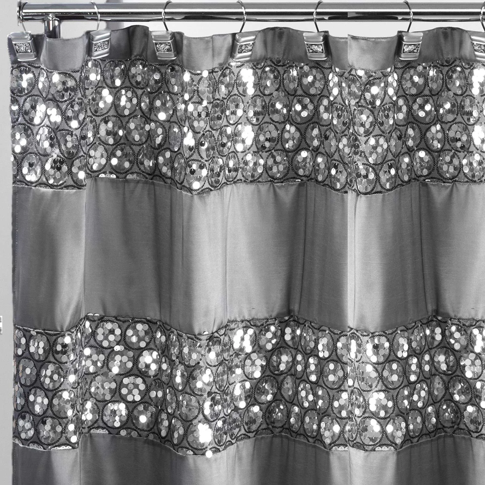 Popular Bath Silver Sinatra Bathroom Fabric Shower Curtain Beads Sequins