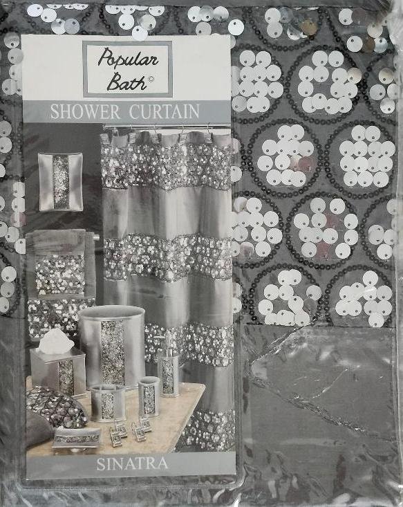 Image 2 of Popular Bath Silver Sinatra Bathroom Fabric Shower Curtain Beads Sequins