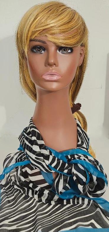 Womens Vintage Scarf 54 Kathie Lee Oblong Zebra Scarf Blue Accent Made in Italy