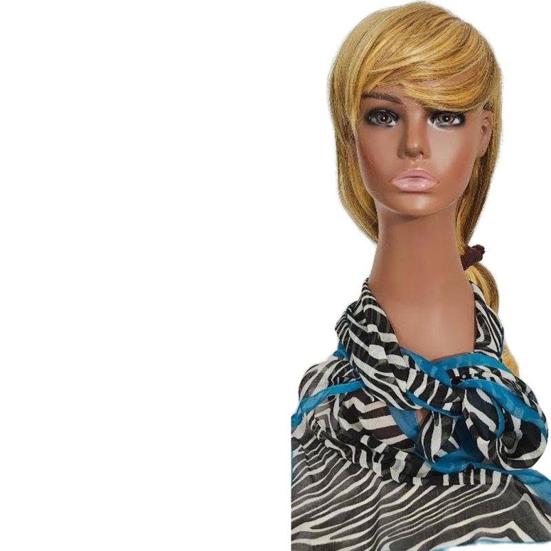 Womens Vintage Scarf 54 Kathie Lee Oblong Zebra Scarf Blue Accent Made in Italy