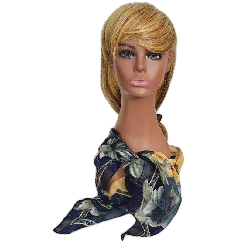 Image 0 of Womens Floral Scarf Navy Blue Green Gold Yellow Sheer By Liz Claiborne Vintage