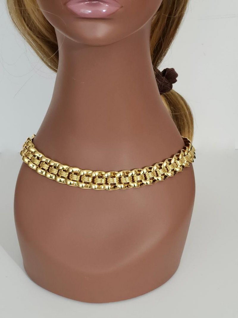 Image 2 of Vintage Napier Gold Tone Linked 18 Inch Necklace 1980s 1990s Textured Smooth