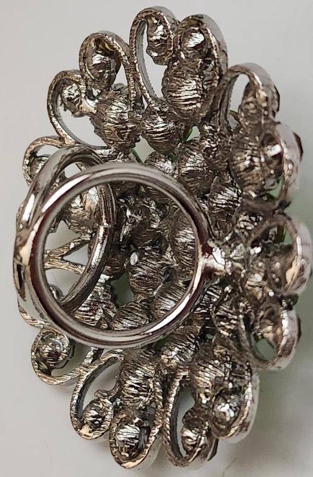 Image 4 of Vintage Cara Jewelry Aurora Borealis Green Scarf Brooch Rhinestones Sparkly