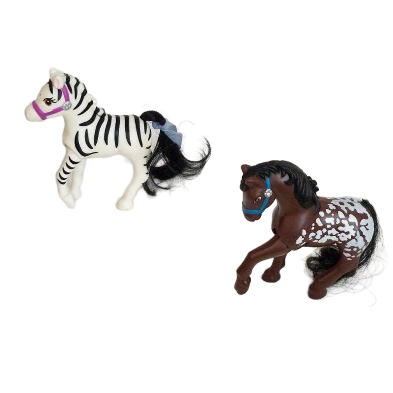 Vintage Kenner Littlest Pet Shop Brown and White Horse and Black and White Zebra