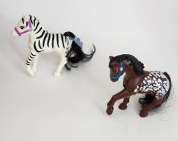 Vintage Kenner Littlest Pet Shop Brown and White Horse and Black and White Zebra