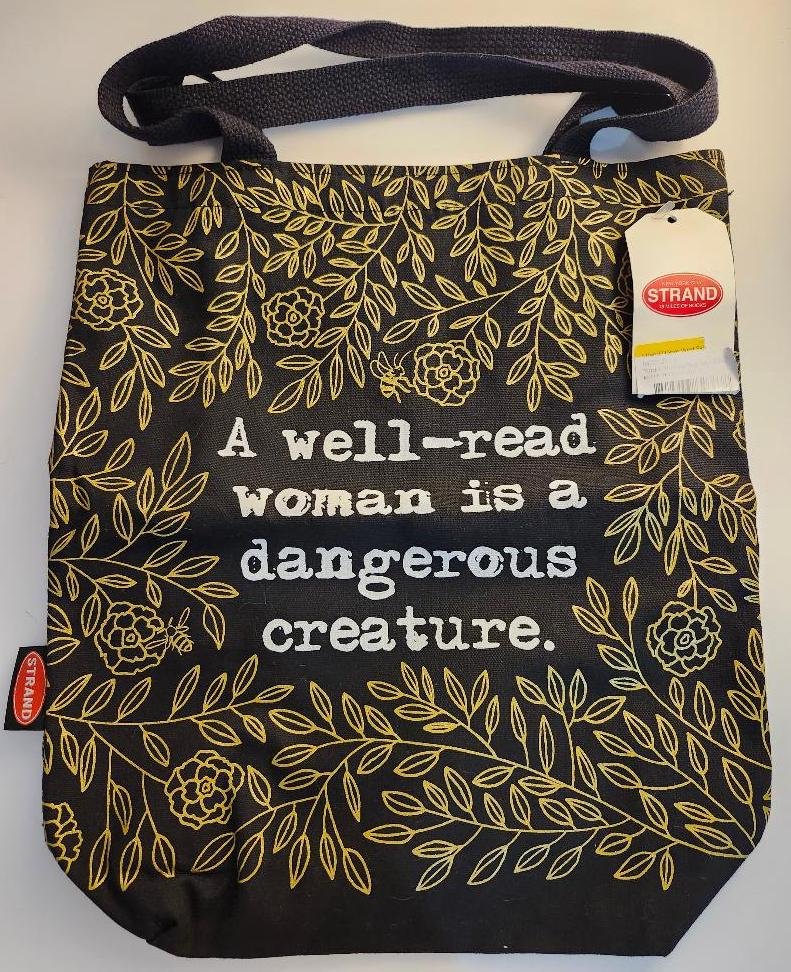 Image 0 of Strand Tote Bag Black Gold Floral A Well Read Women Is a Dangerous Creature