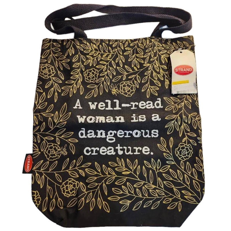 Strand Tote Bag Black Gold Floral A Well Read Women Is a Dangerous Creature