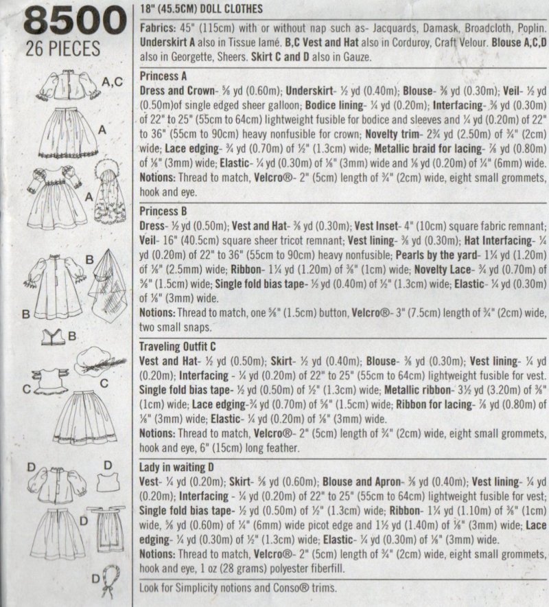 Image 1 of 18 inch Doll Clothes Sewing Pattern 8500 by Simplicity Andrea Schewe 