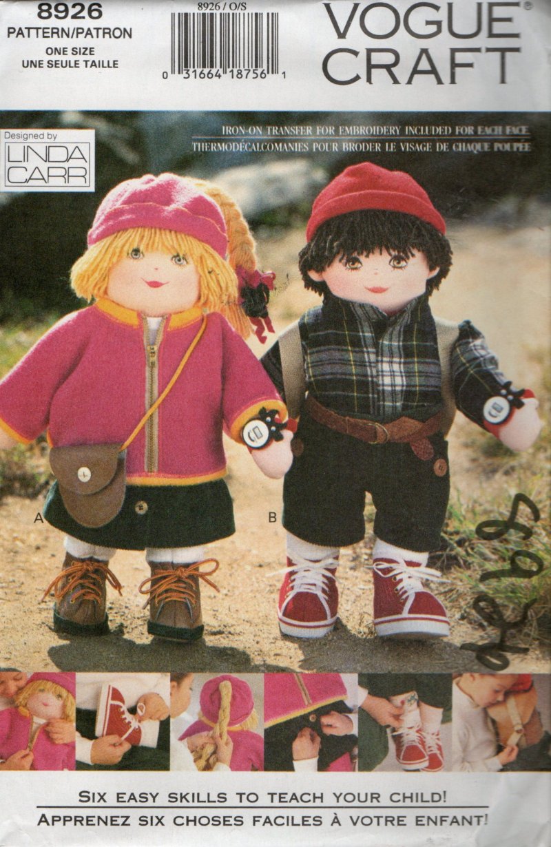 Image 0 of Vintage Doll Clothes Vogue Craft Doll Sewing Pattern 8926 Boy Girl Doll 23 Inch