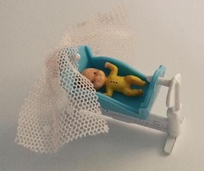 Image 1 of The Littles Vintage 1980s Tiny Baby Doll w/ Swinging Rocker Bed Die Cast Metal