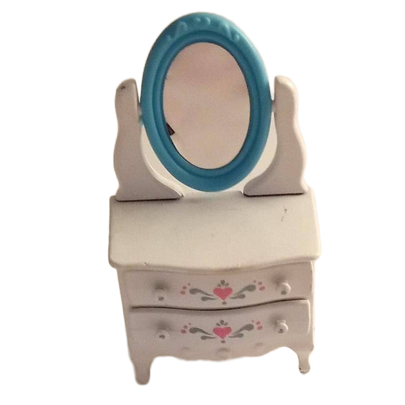 Vintage 1980 Die Cast Metal Vanity Dressing Table w/ Mirror Doll House Furniture