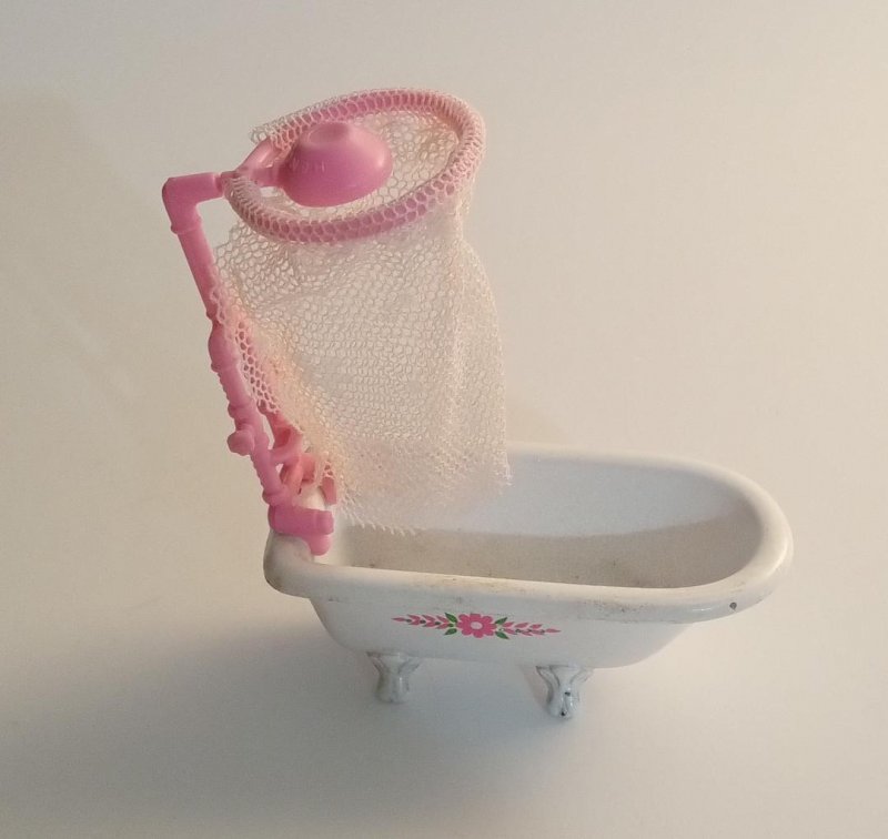The Littles Vintage Doll House Shower Bath Tub Pink White 1980 Die Cast Metal