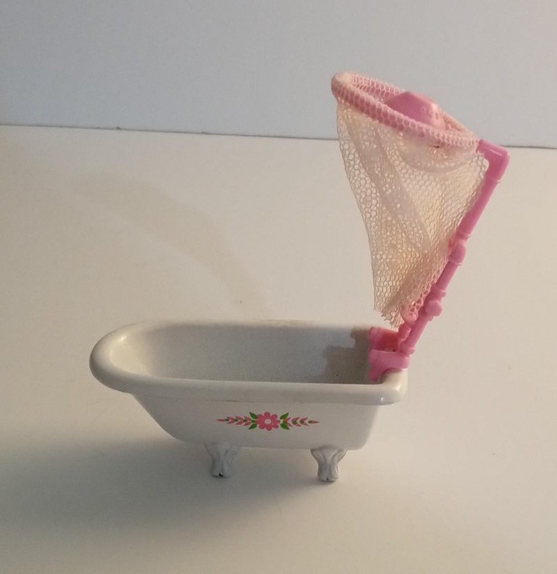 Image 1 of The Littles Vintage Doll House Shower Bath Tub Pink White 1980 Die Cast Metal