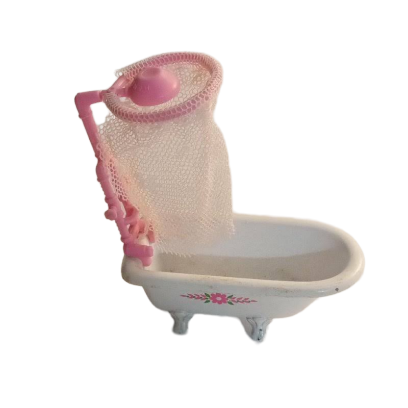 The Littles Vintage Doll House Shower Bath Tub Pink White 1980 Die Cast Metal