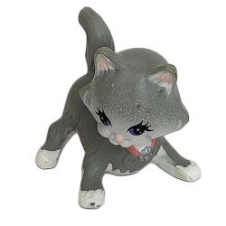 Vintage 1990s Kenner Littlest Pet Shop Gray Tabby Cat Head Bobbles Furry Tummy